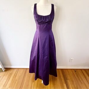 Vintage Women Y2K 90s Satin Beaded Bow Maxi Dress Princess Prom Event Glam Party